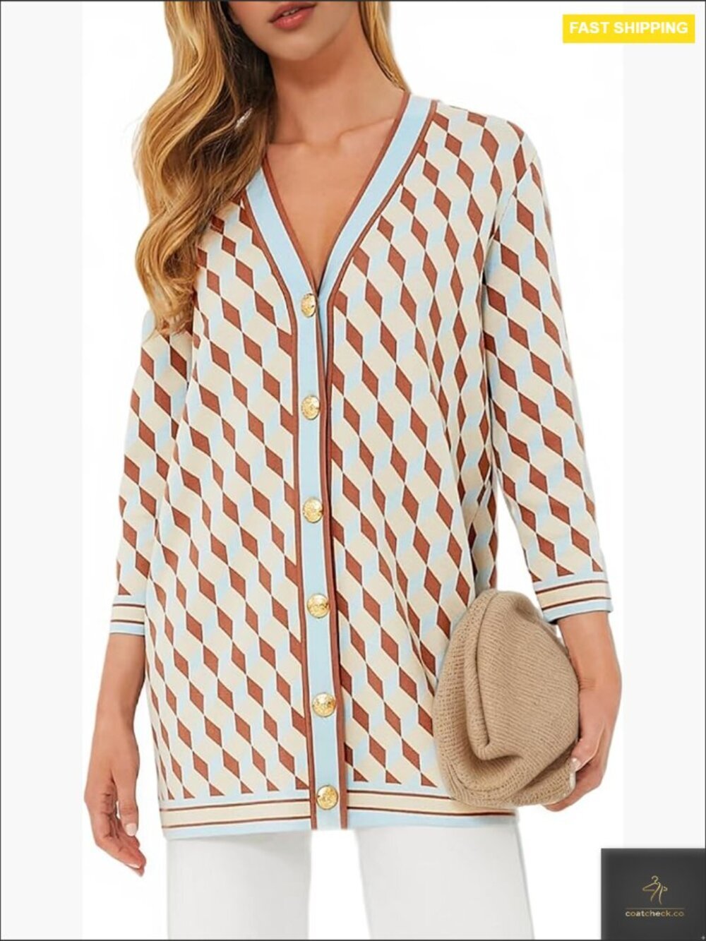 Open Front Cardigan Sweaters Trendy Button Down 3/4 Sleeve Plaid Lightweight